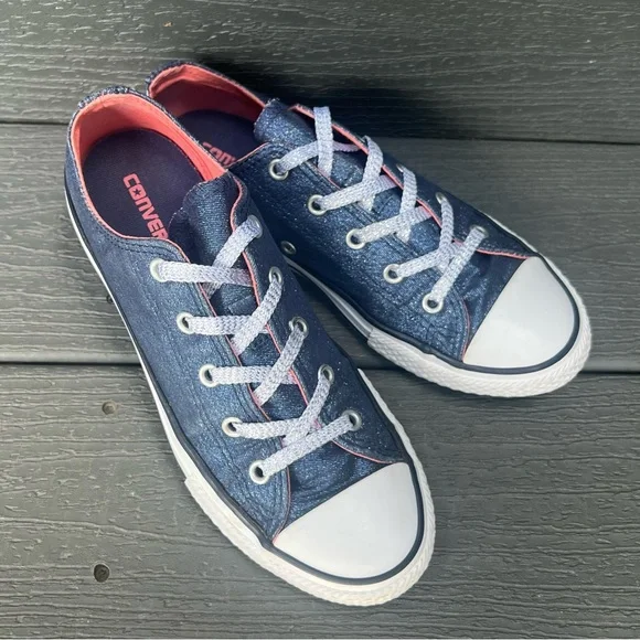 CONVERSE METALLIC BLUE SNEAKERS GIRLS SIZE 3 - Picture 11 of 11